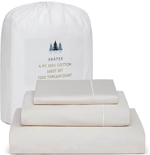 Miniatura 6 de Sábanas de algodón King de 1000 hilos, juego de sábanas de lujo de 4 piezas, tejido de satén suave, calidad de hotel de lujo con bolsillo profundo