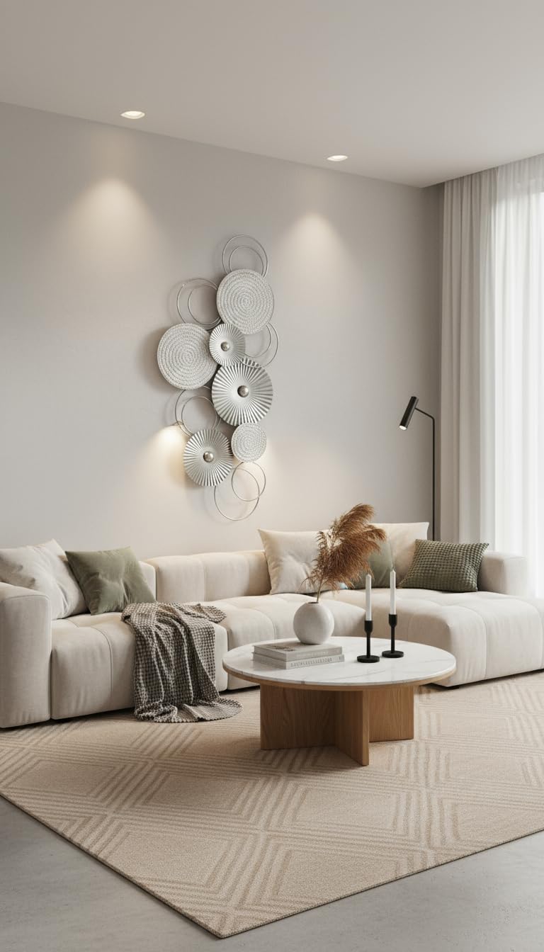 MF 3D Wandbild Sixo Metall Wanddeko Wandschmuck Kreise 83x38 cm Deko Wohnen Wanddekoration Mehrfarbig Silber Weiss