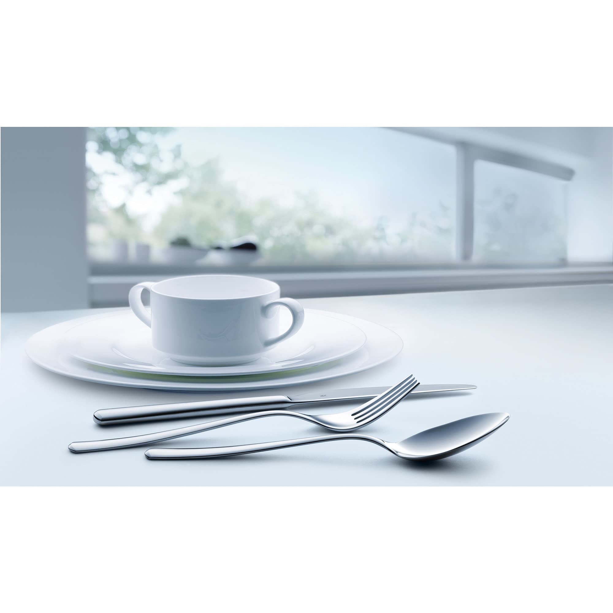 WMF Boston Besteckset 12 Personen, 66 teilig, 60 Teile mit Servierbesteck, Monobloc-Messer, Cromargan Edelstahl poliert, glänzend, spülmaschinenfest