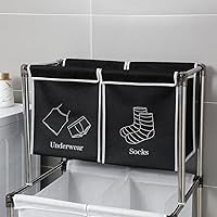 Vista 6 de Carrito clasificador de ropa sucia, cesta clasificadora de ropa sucia con ruedas resistentes con cerradura y 4 bolsas extraíbles, organizador