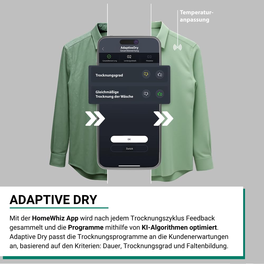 Bauknecht BT 9RC WS Wärmepumpentrockner, 9 kg, Precision Dry – Intelligentes Trocknen, Adaptive Dry, HomeWhiz App, Startzeitvorwahl und Restzeitanzeige, Weiß