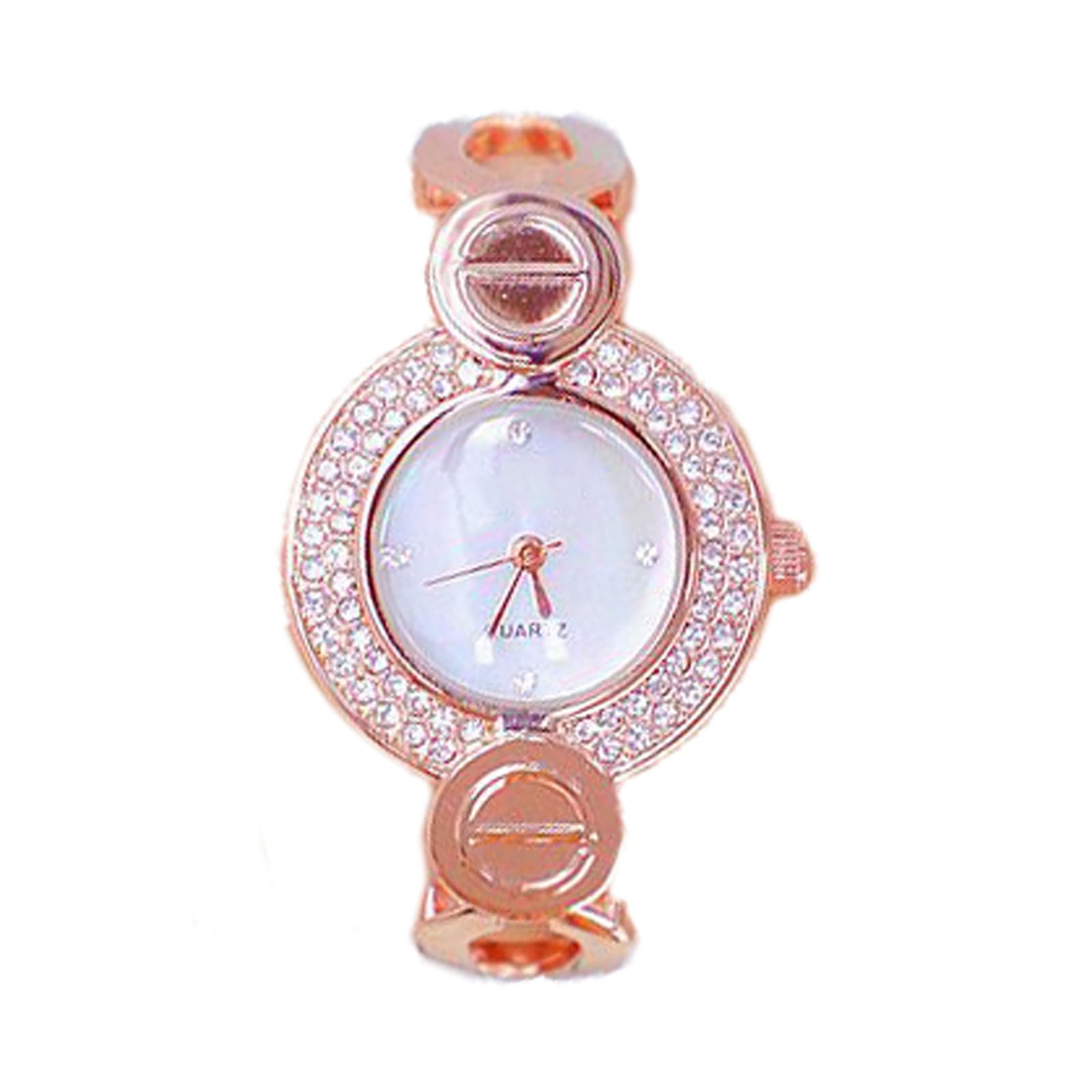 Reloj analógico de Cuarzo con Esfera Redonda y Correa Fina, Moderno y Lleno de Diamantes, Regalo de joyería de Lujo for Mujer, Paquete de 2 Reloj de Pulsera(Rose Gold)