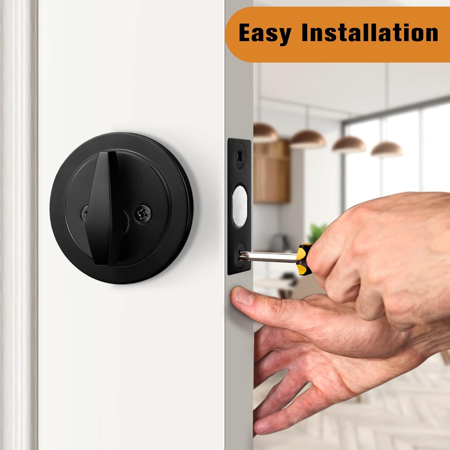 Probrico Single Cylinder Deadbolts Flat Black with Different Keys, Keyway Handleset, 3 Keys Interior & Exterior Door Hardware (for Entrance Lock and Front Gate), 2 Pack