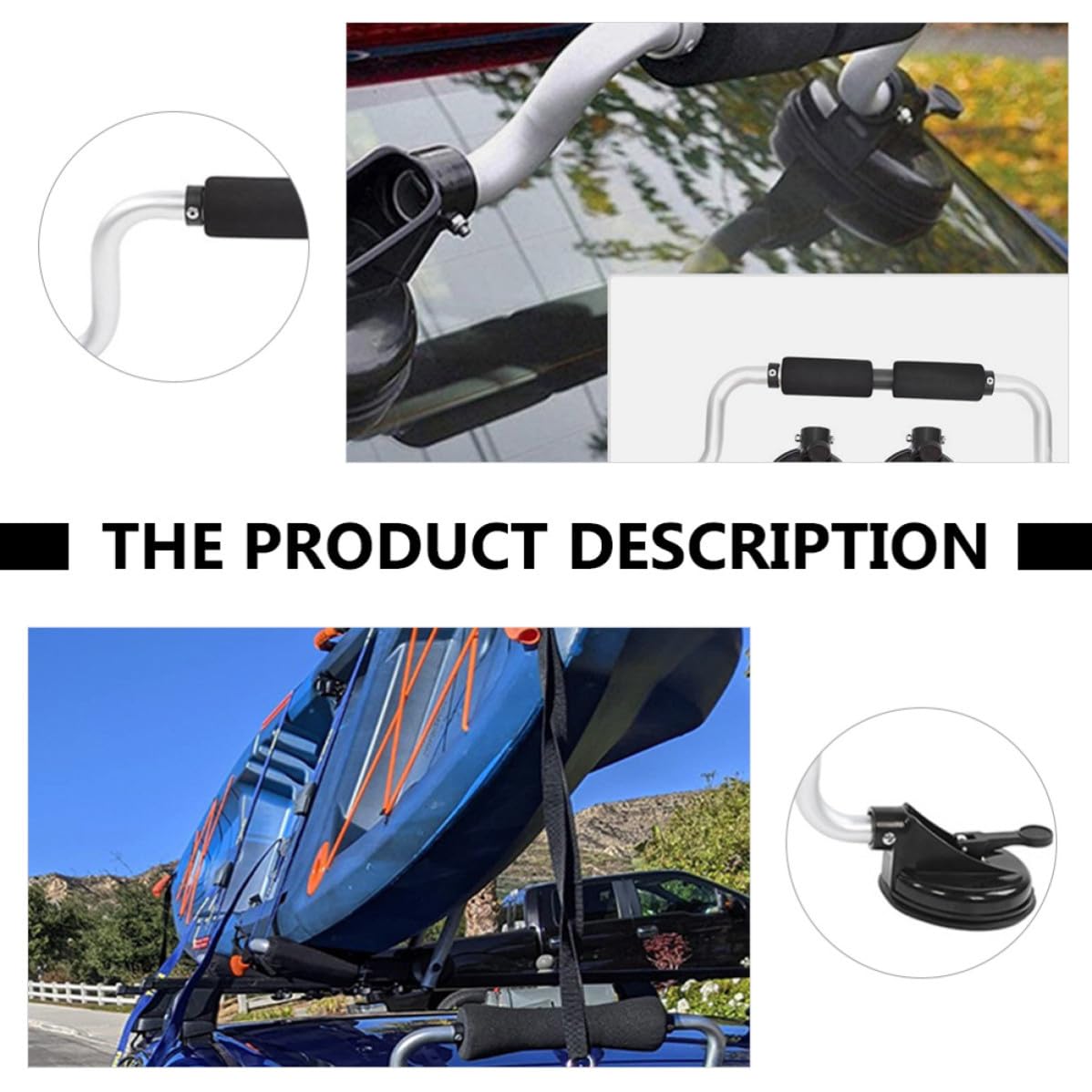 Rodillo con Ventosa para Kayak y Tabla de Surf, Soporte de Aleación de Aluminio con Almohadillas Protectoras, Asistencia de Carga para Techo de Coche, Capacidad Máxima 40kg