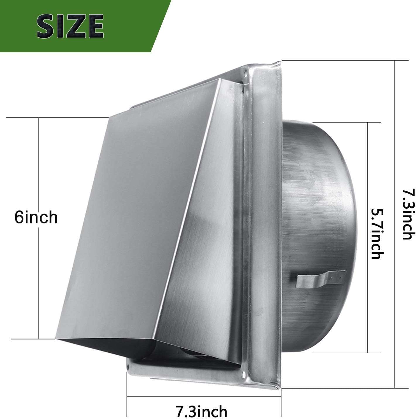 Geeaoo Rejilla Ventilación de Aire Inoxidable, Ventilación Cuadrada de Acero Inoxidable, Campana de Escape de Acero Inoxidable para Baño, Oficina, Cocina, 6 Pulgadas, Campana Cuadrada
