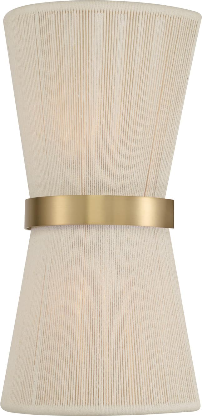 641221NP Cecilia Transitional Artisan Luxe Art-Inspired Wall Sconce Light, 2-Light 120 Total Watts, 16" H x 9" W, Bleached Natural Rope and Patinaed Brass