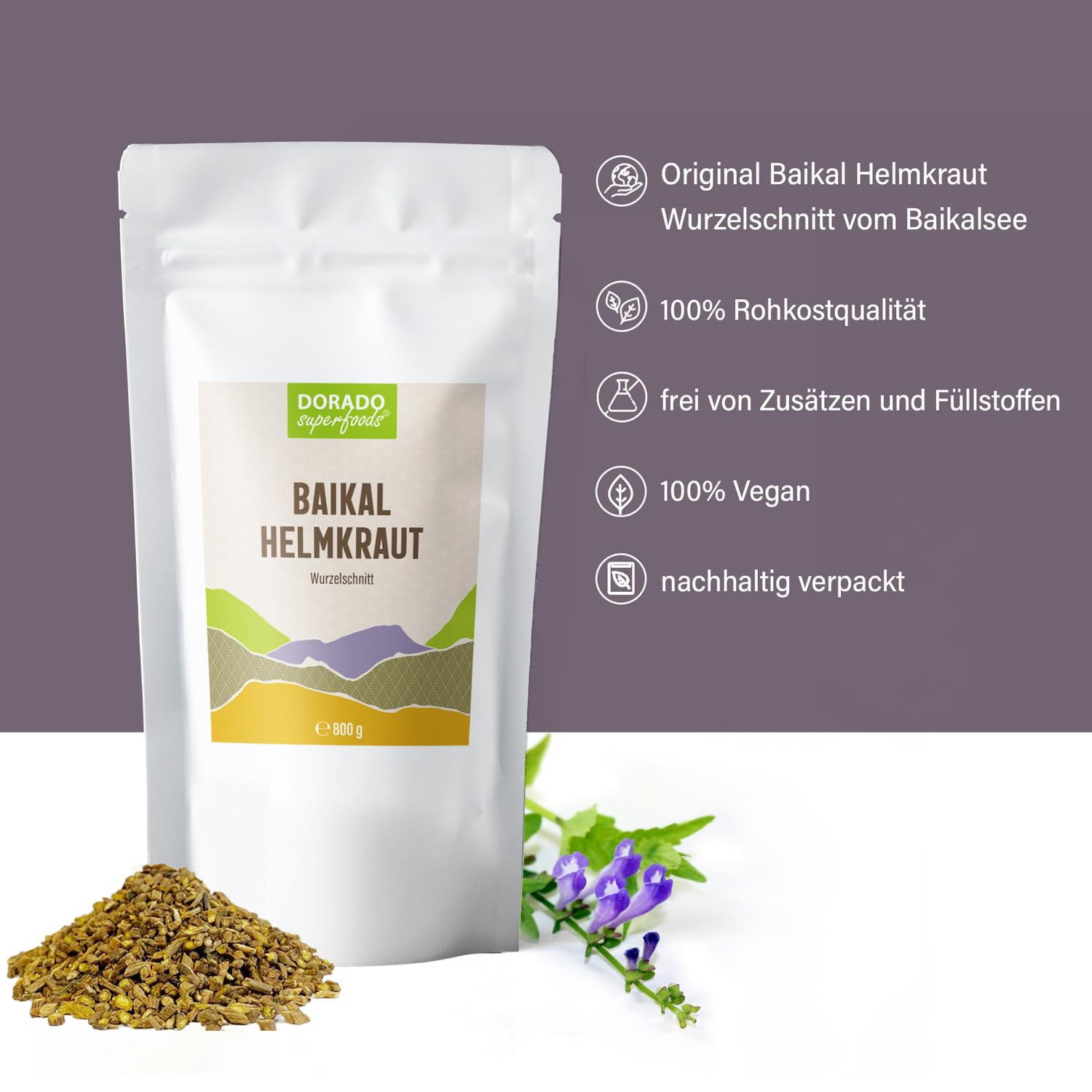 Baikal Helmkraut Tee Wurzelschnitt – Scutellaria baicalensis – 800 g – Frei von Zusätzen | Dorado Superfoods®