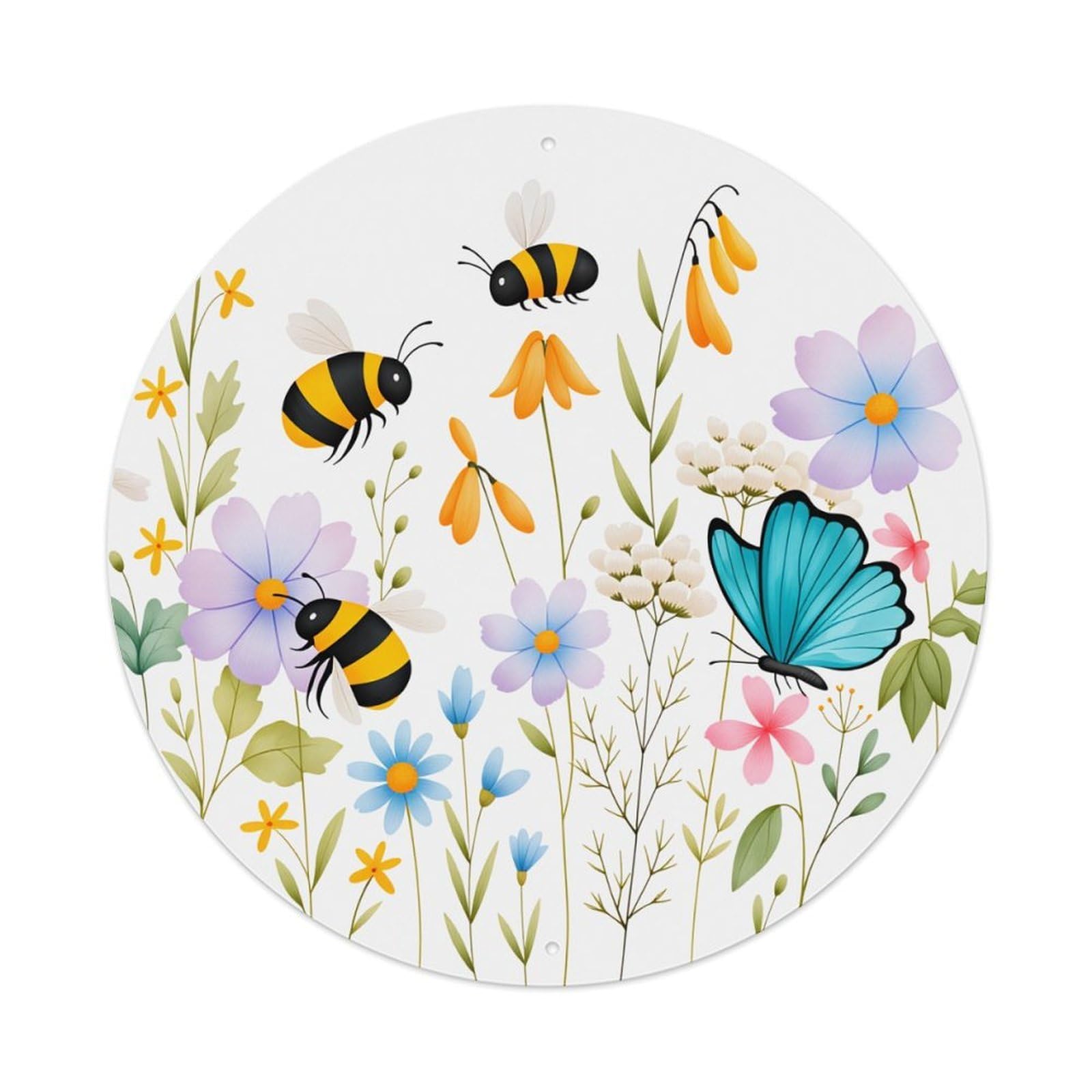 Bees Butterflies Flowers Leaves Spring Nature Pattern Metal Tin Sign Plaque