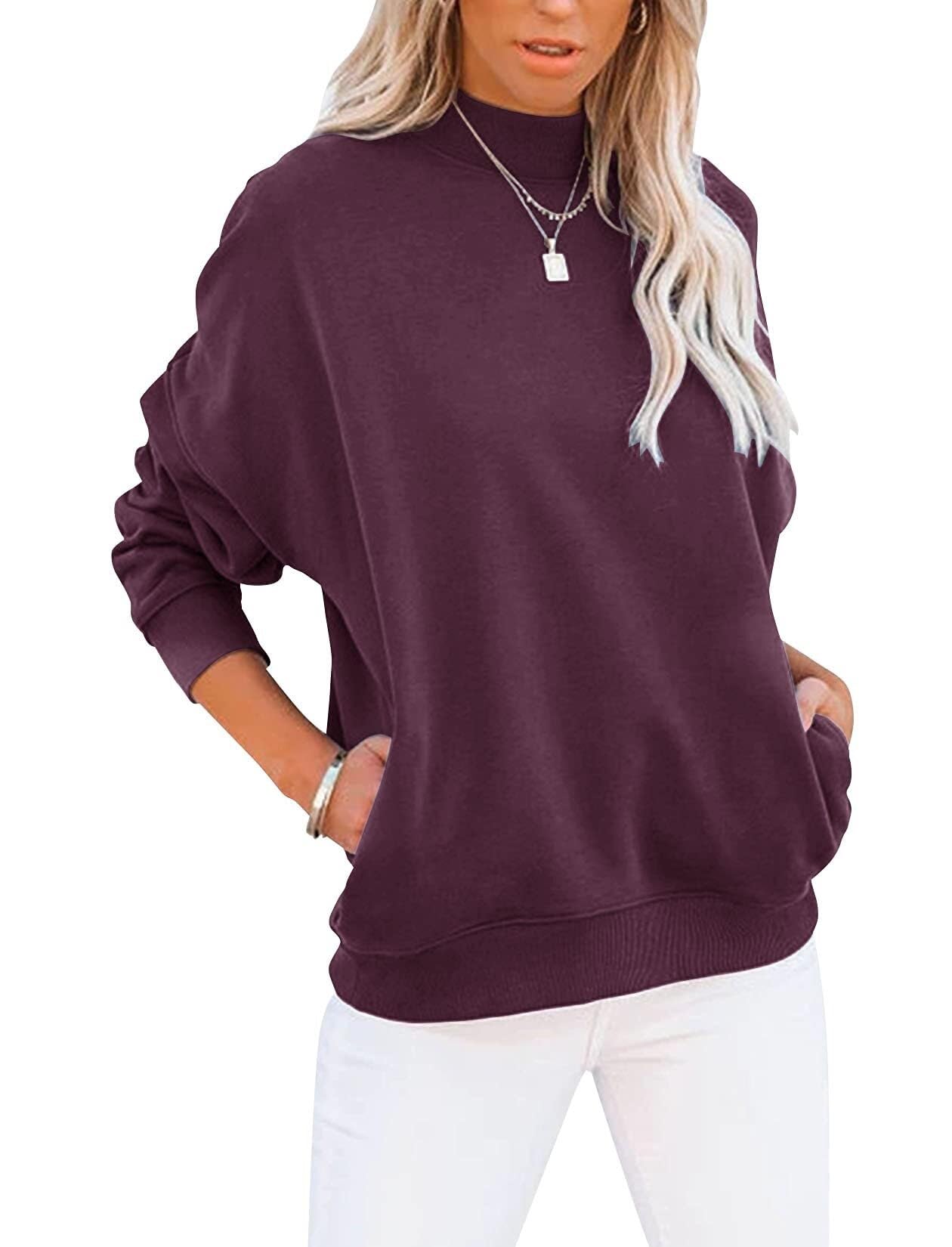 Sudadera Casual de Manga Larga for Mujer, básica, Holgada, con Cuello Alto, Ligera, con Bolsillo(Purple,M)