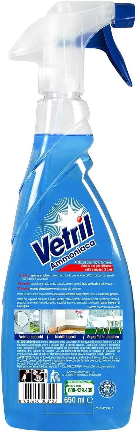 Vetril - Spray limpiador de superficies con amoniaco, efecto desengrasante y brillo sin rastros, 650 ml+ Italian Gourmet Polpa 400 g