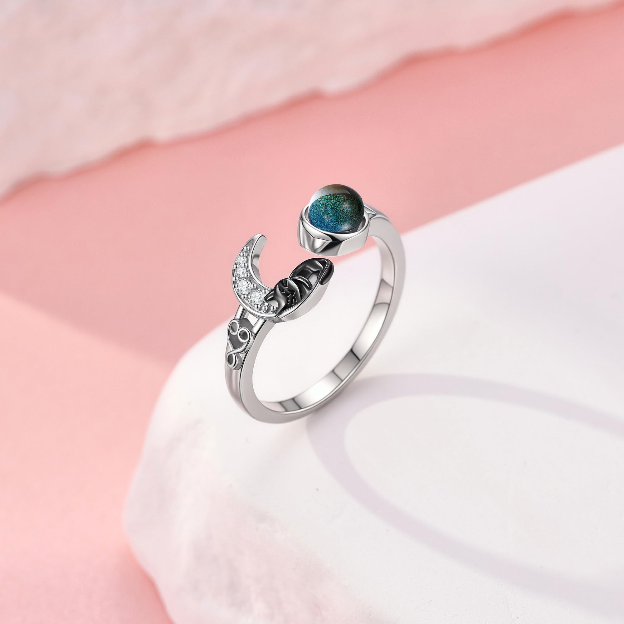 DAYLINLOVE Anillo de plata de ley 925 con diseño de perro salchicha/cuervo/montaña/tiburón/colibrí/libélula ajustable anillo abierto pulgar anillo animal joyería Navidad regalo de Navidad para mujeres