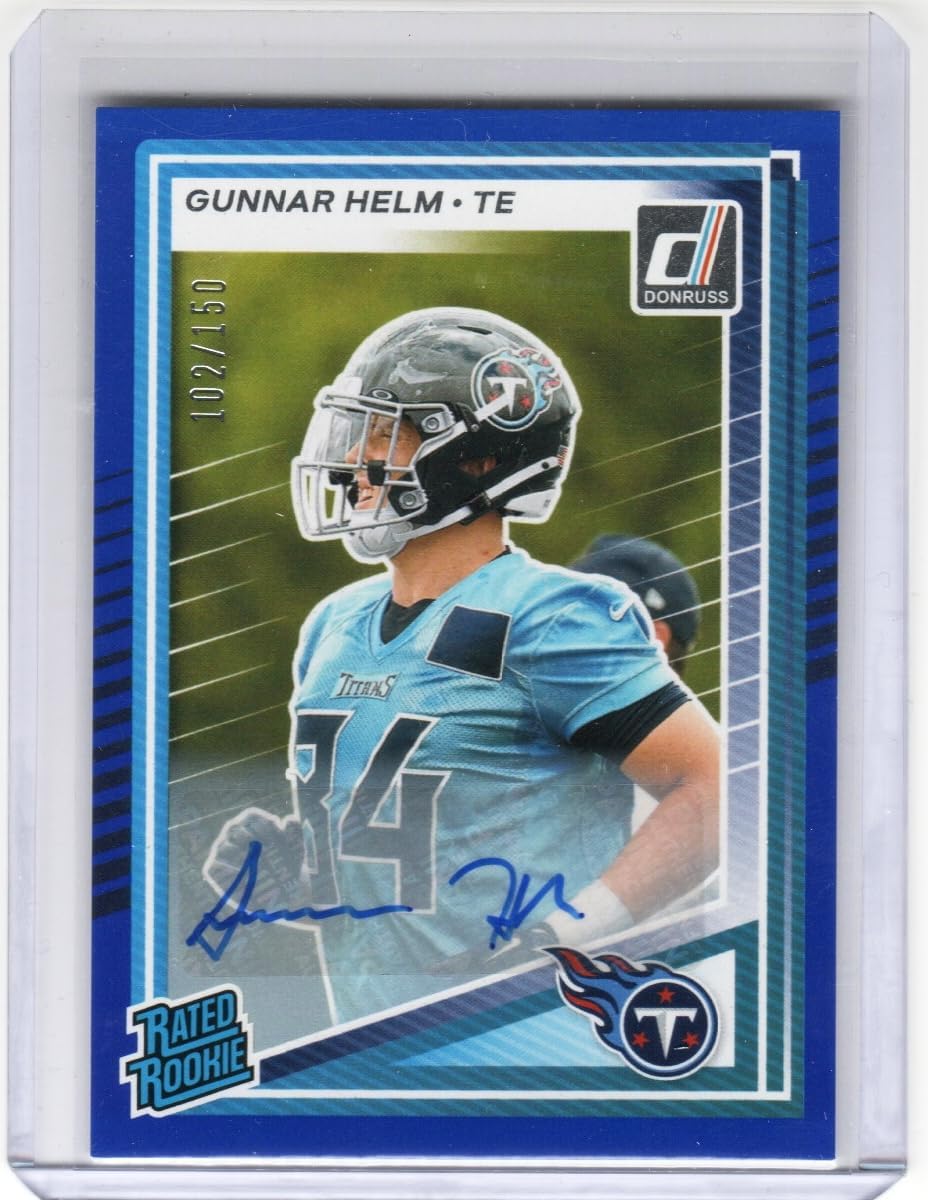 Gunnar Helm Blue Autographed Rated Rookie Serial Numbered 102/150 Collectible Football Card- 2025 Donruss Football Card #371 (Titans)