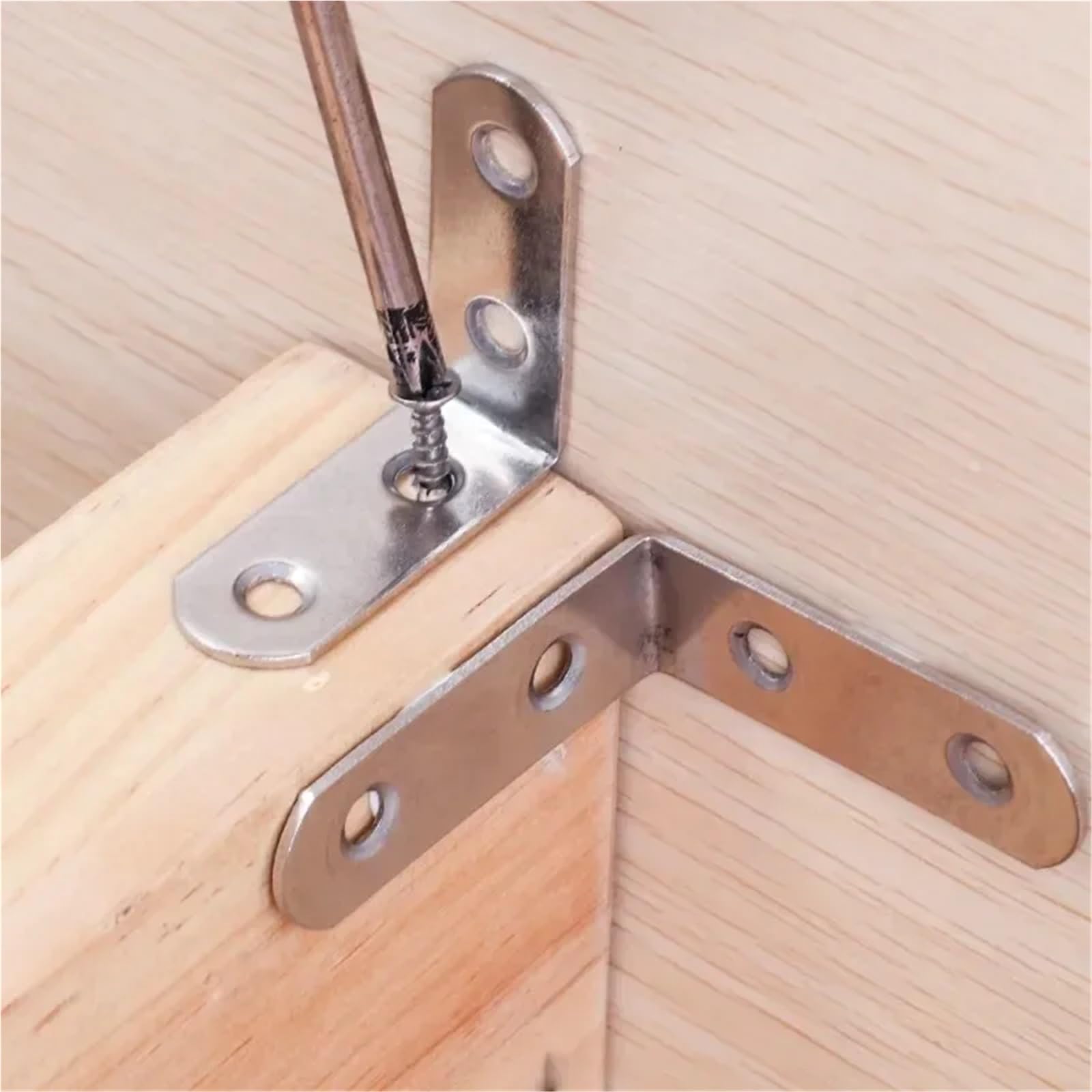 Escuadras Metalicas Junta de soporte de esquina de gabinete de acero inoxidable con tornillos, sujetadores for mamparas de madera, estantes, herrajes for muebles(10Set-16x40mm)