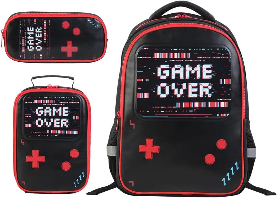 School Backpack for Boys Gamer Boys Bookbag for Children Kids Teens Elementary Middle School,Adjustable Straps for Ages 6-18,17"