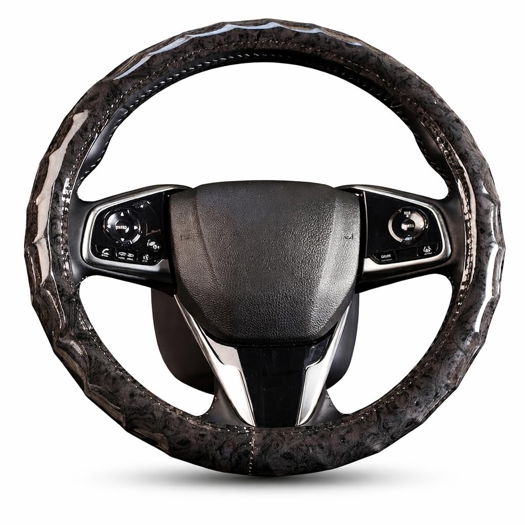 FGCNBHUY Luxury Wood Grain Leather Steering Wheel Cover for Opel Olympia Ascona Calibra Vectra Zafira,15 Inch 38cm Non-Slip Breathable Wheel Wrap,Black