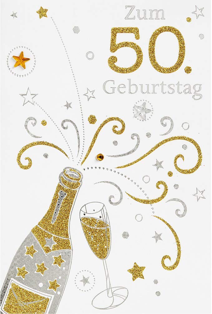 bsb Happy 50th Birthday Card - Champagne Bottle - Gold Envelope