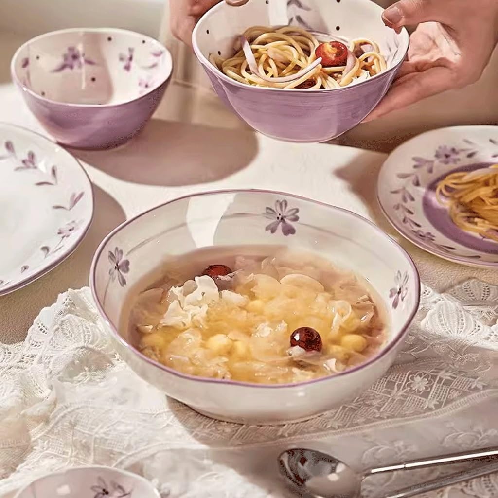 Schüsseln für die Küche Chinesische Keramik Schüssel Haushalt Lila Geschirr Schüssel Reis Schüssel Nudel Schüssel Schöne Kleine Schüssel Dessert Schüssel Suppe Schüssel Nudelschalen (Size : M)