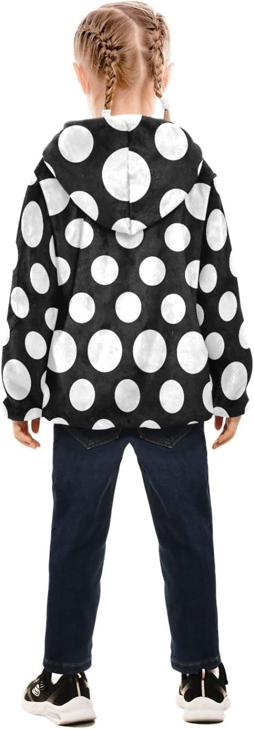 ALAZA White Polka Dots Hoodie Jacket for Girls Toddler Fleece Zip Up Coat Plush Jacket Long Sleeve Outerwear for 3 Years