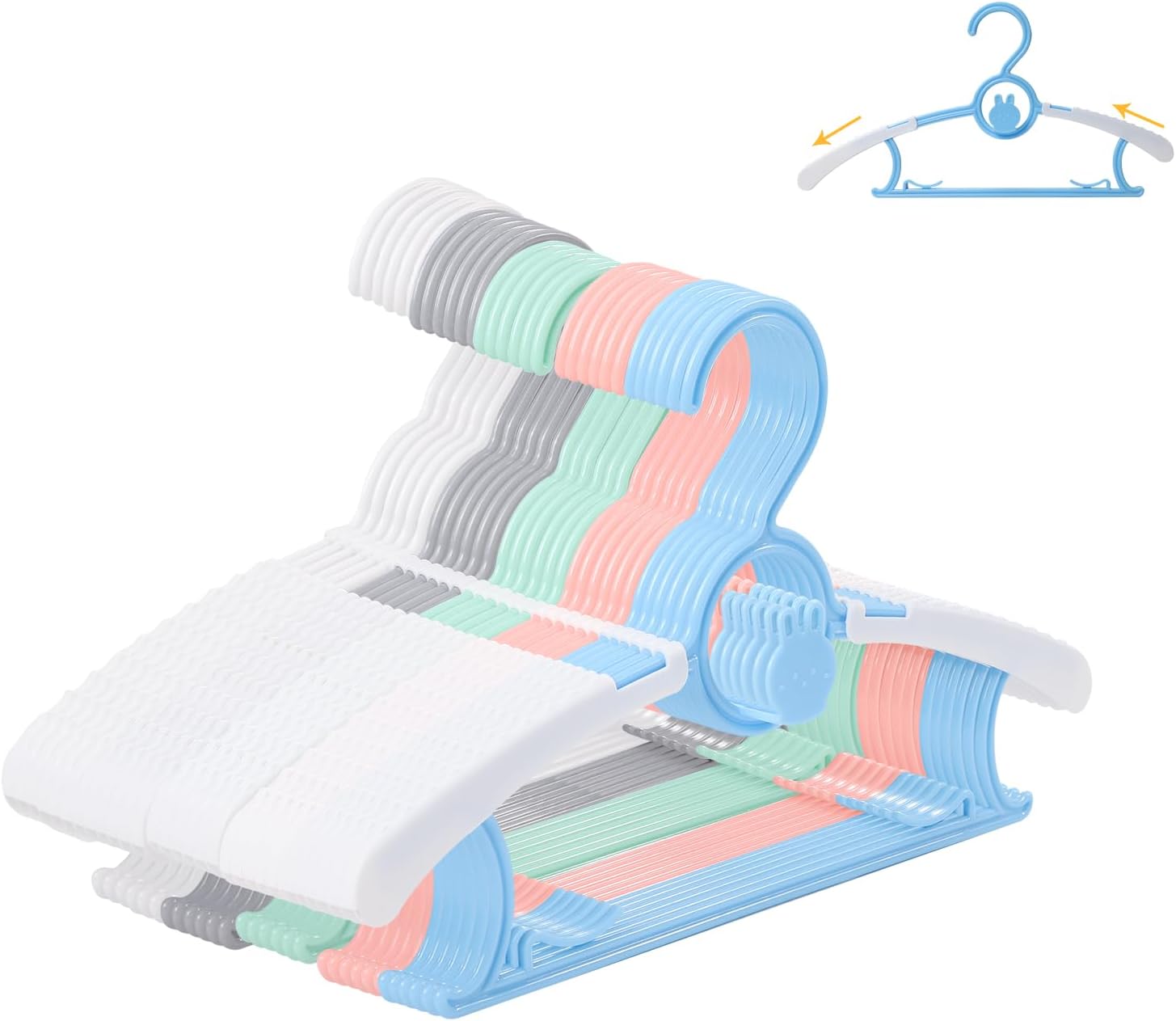50 Pack Baby Hangers, 11"-14" Adjustable Infant Hanger, Non-Slip Kids Hanger, Space Saving Plastic Hangers for Girl Boy Toddler Kids Child (White)