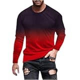 Mens Long Sleeve Shirts Casual Gradient Color Loose Pullover Graphic Tee Shirts Fall Fashion Athletic Sweatshirts