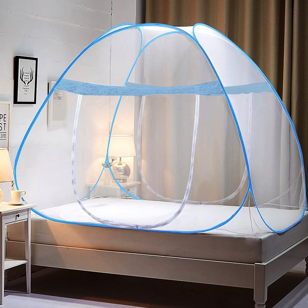 Aoreun Pop Up Mosquito Net for Double Bed, 180 x 200 x 150 cm Foldable Mosquito Net Double Door Mosquito Tent Bed Net Portable Travel Mosquito Netting for Bedroom, Camping, Outdoor, Travel