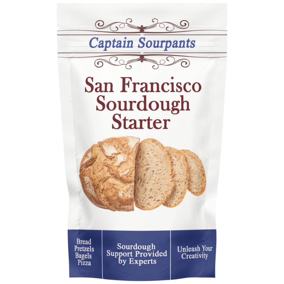San Francisco Sourdough Starter Culture- 100+ Year Old Dehydrated Heirloom Style Sourdough Starter Kit for Sourdough Bread, Pizza, Buns, Pancakes, Muffins | Easy to follow instructions. By Captain