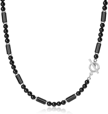 GAVU Mens Onyx & Tiger Eye Stone Beaded Necklace, 20"/22"/24" Stainless Steel OT Clasp
