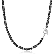 GAVU Mens Onyx & Tiger Eye Stone Beaded Necklace, 20"/22"/24" Stainless Steel OT Clasp