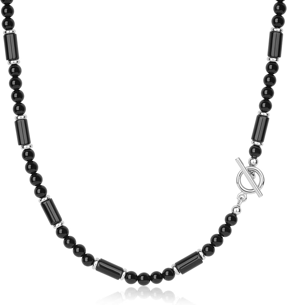GAVU OT Clasp Crystal Necklace for Men Beaded Necklace, Onyx Necklace for  Men 20