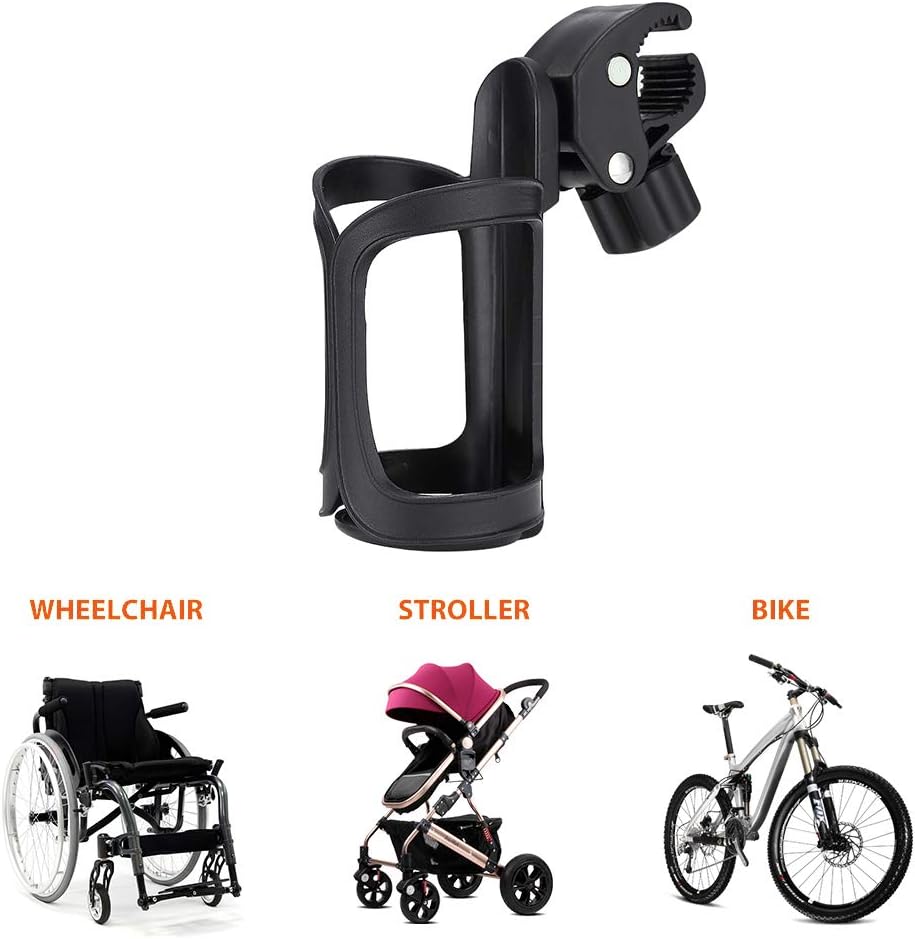 Cup Holder for Walker, Wheelchair Drink Cup Holder Adjustable for Rollator Rolling Walker Transport Chairs Stroller Universal Water Bottle Holders, Black, 2 Pack
