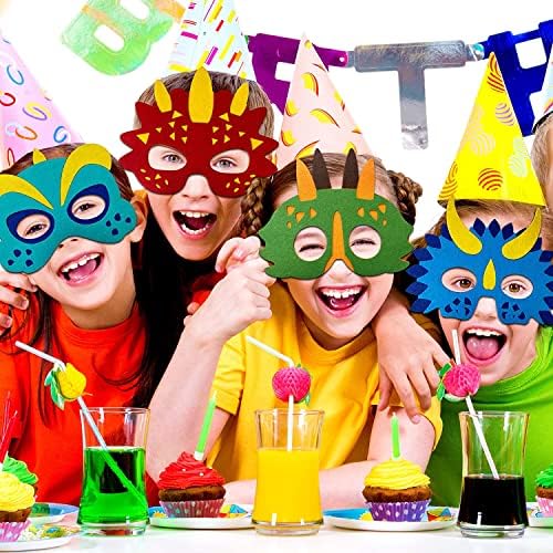 LATERN 24Pcs Felt Dinosaur Masks, Children Masks Animal Party Mask Party Bag Fillers Dress Up Cosplay Mask for Halloween Party Masquerade Birthdays Jungle Theme Party Favors Supplies