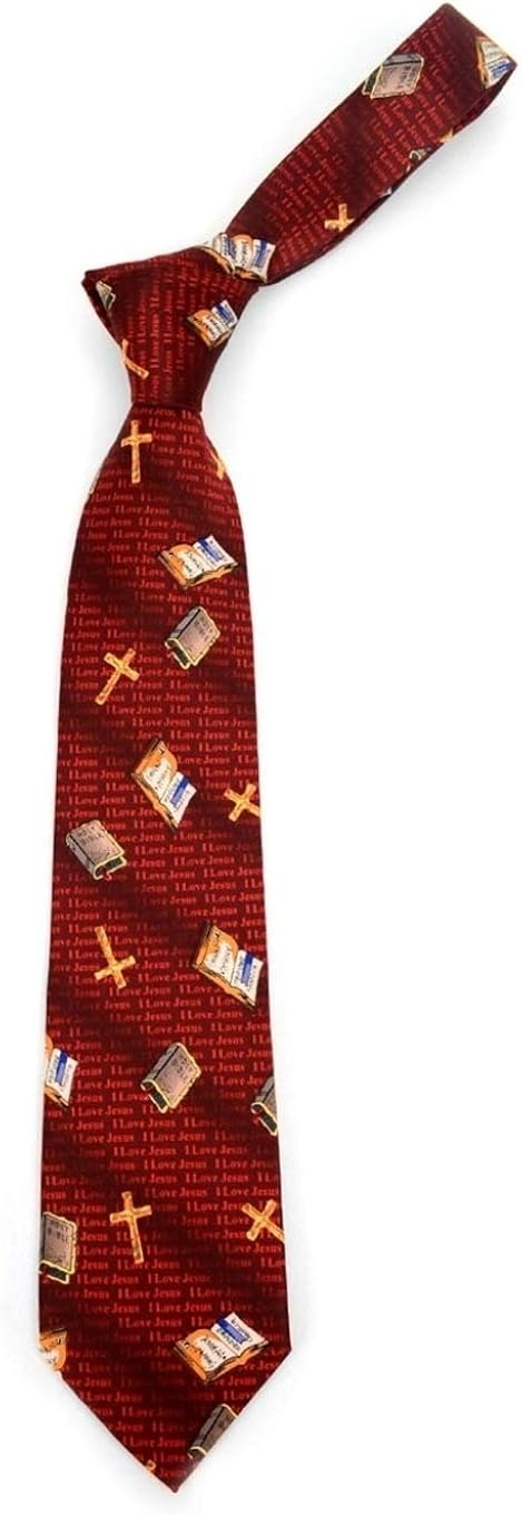 Men's Deep Red Religious Cross & Bible Necktie Neck Tie Neckwear : Clothing, Shoes & Jewelry
