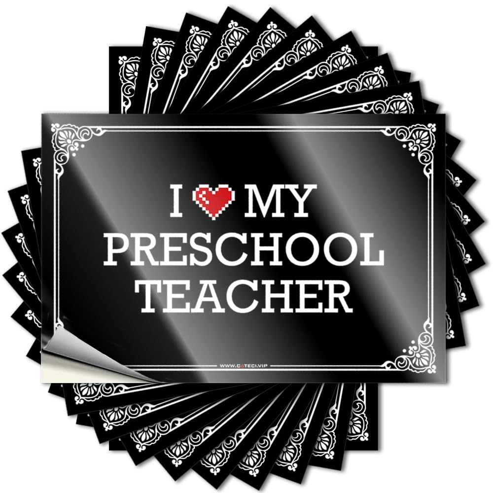 Funny Sticker - Optical Illusion Case I Love My Preschool Teacher for Silicone Vintage Outdoor Decor(6X9CM)