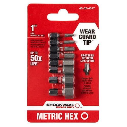 48-32-4617 con Milwaukee Tool Shockwave Juego de brocas de impacto hexagonales métricas de 1 pulgada, 8 piezas