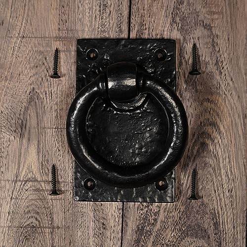 Mythrojan Medieval Door Knocker, Cast Iron Ring Knocker with Black Powder Coated for Entry Door Knocker, 4.5”x 2.75” Black