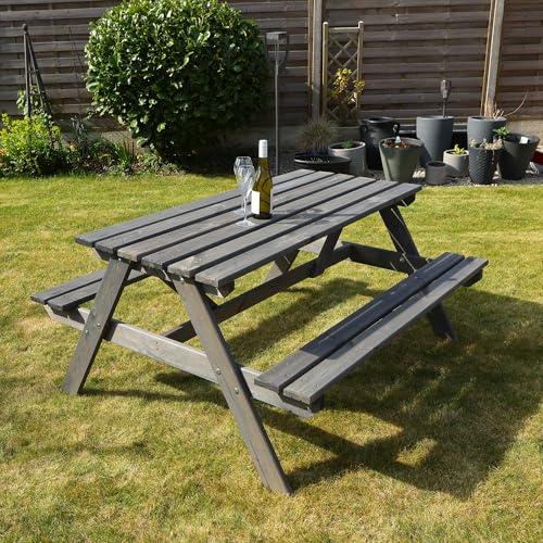 Callow Retail Premium Grey Wooden Picnic Bench - Garden or Pub Picnic Table 148cm x 155cm x 75cm Garden, Patio, Outdoors, Furniture (GREY) - Image 8