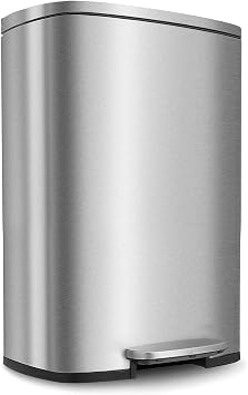 BestOffice 13.2 Gallon50L Trash Can, Fingerprint Proof Stainless Steel Kitchen Garbage Can with Removable Inner Bucket and Hinged Lids, Pedal Rubbish Bin for Home Office