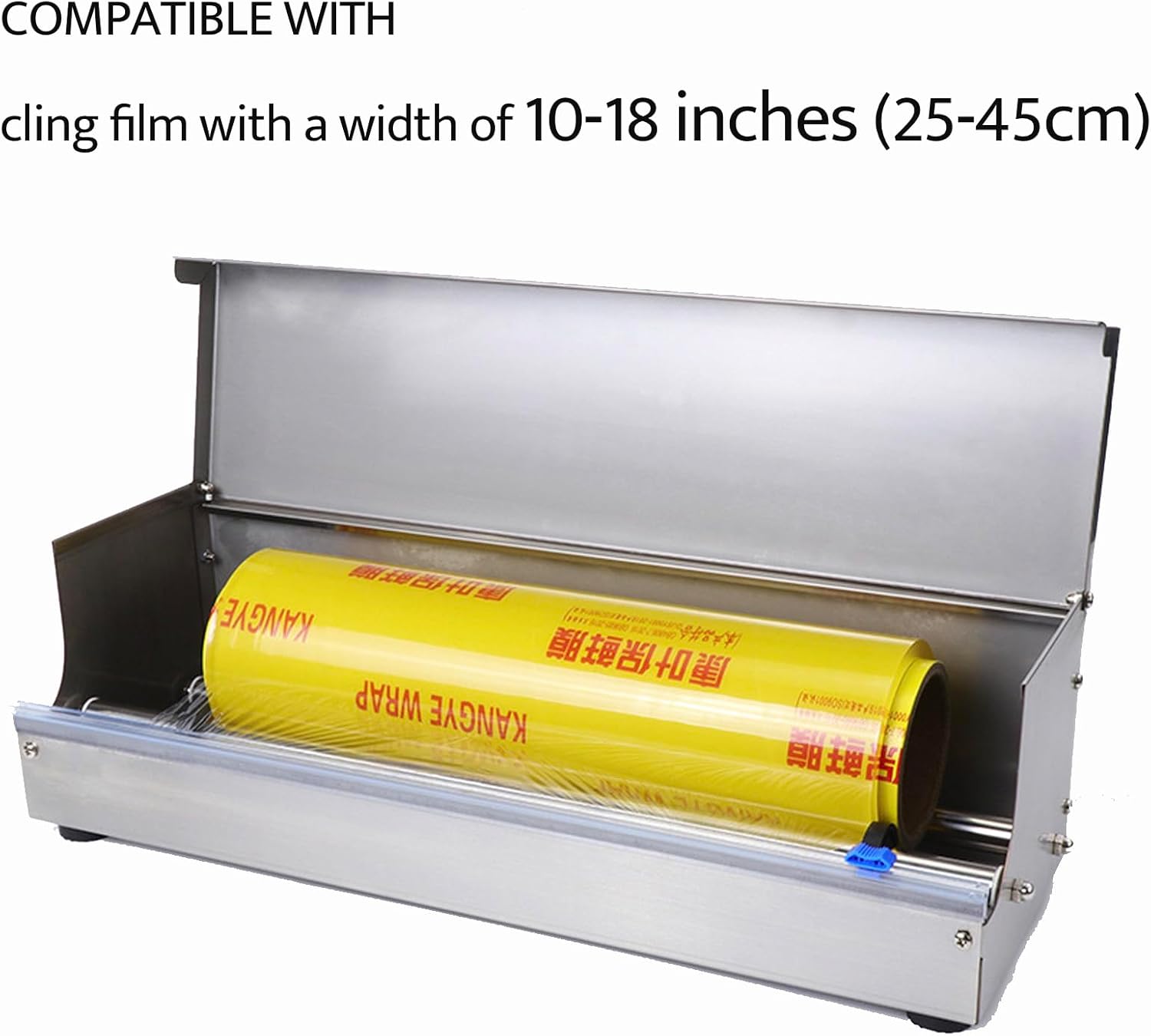 Wrap Dispenser with Slide Cutter, Manual Food Wrap Cling Film Dispenser, Hand Stretch Film Packing Machine, Stainless Steel Film Wrapper for 10-18in Width Cling Film with 2 Cutters