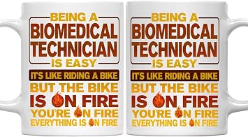 Biomedical Technician Mug, Funny Biomedical Technician Gift, Humor Ceramic Coffee Mug Being A Biomedical Technician Is Easy, Like Riding A Bike On Fire, Unique 11oz Cup for Biomedical Technician Pros