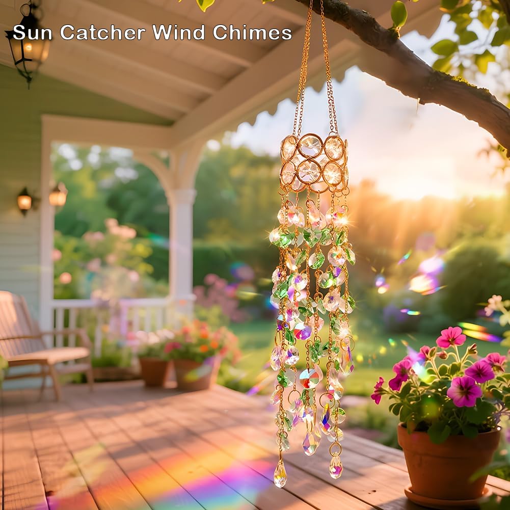 Suncatcher for Window Hanging Crystal Sun Catcher Wind Chimes Garden Decor with Crystals Windchimes Indoor Windows Ceiling Outdoor Décor