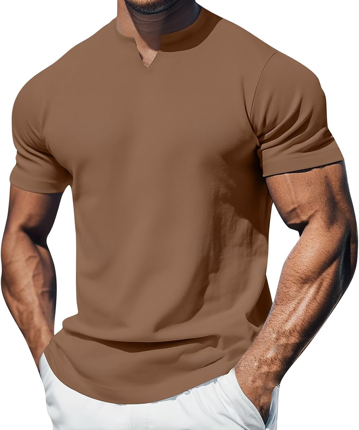 WENKOMG1 Men's T-Shirts Short Sleeve Casual Henley Shirts Basic Daily Beach Work Tee Top, S-3XL