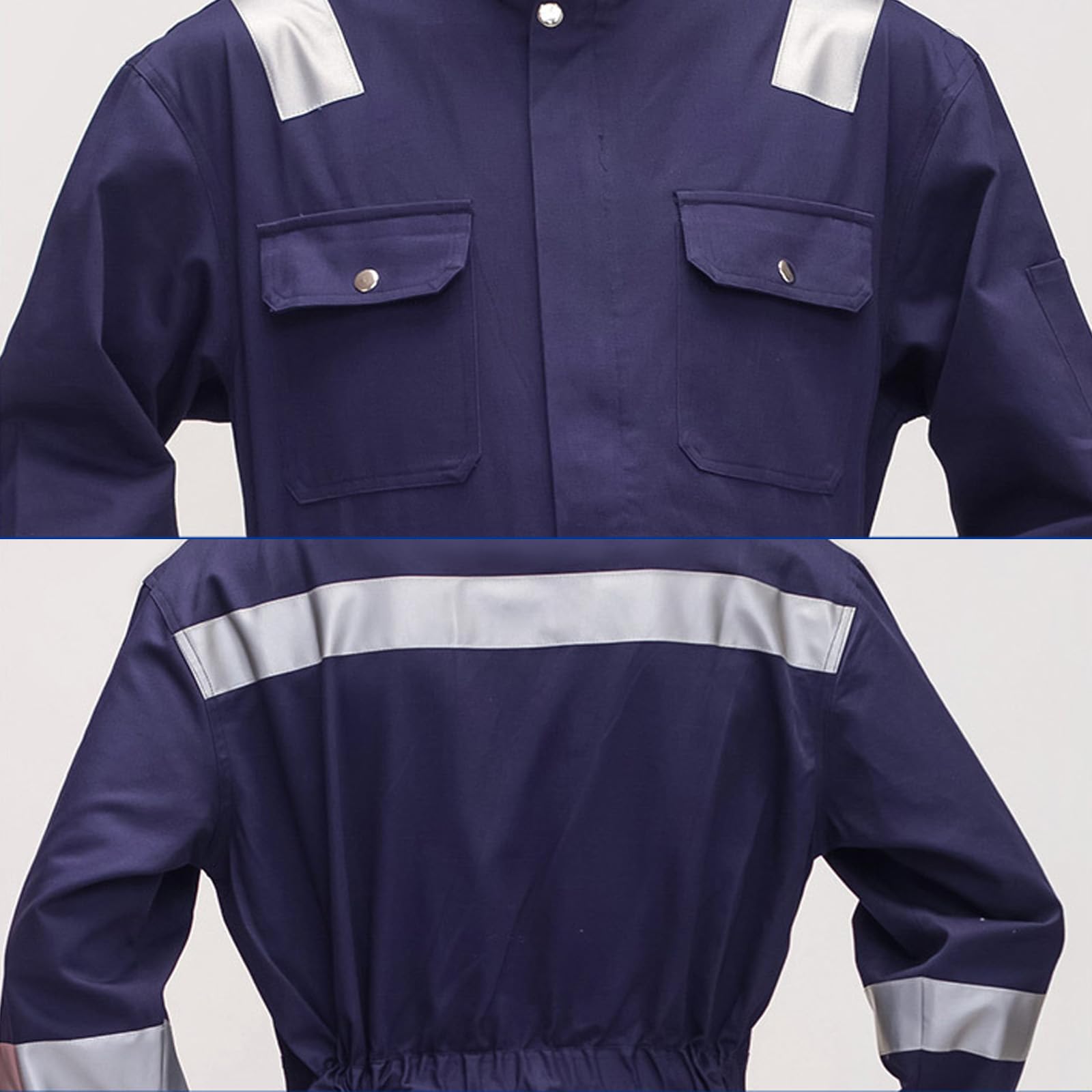 Tuta A Maniche Lunghe Zip-Front Tuta da Lavoro con Striscia Riflettente, Vita Piegata per Una Facile Piegatura