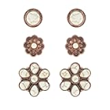 NIVEK Set of 3 White Turquoise Color Stud Earrings Copper Antique Finish Western Boho Flower Round Bohemian Southwestern