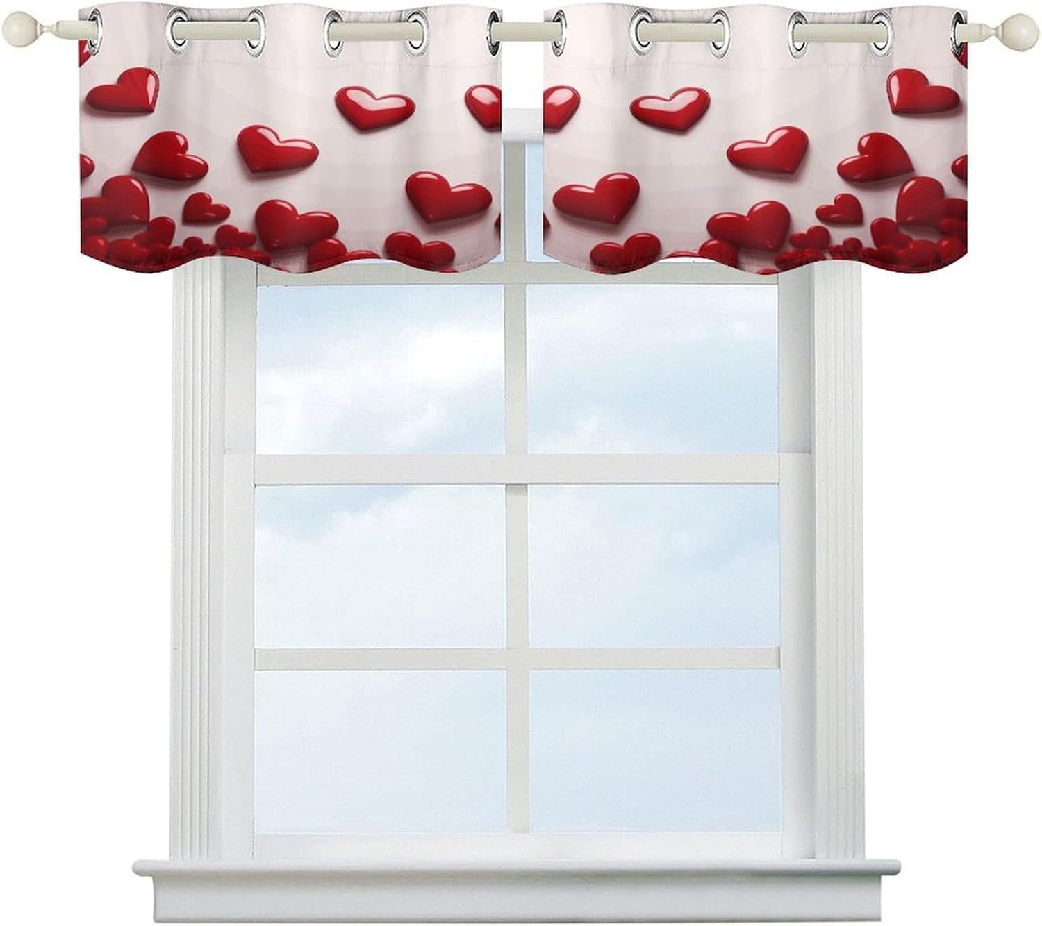 Red Hearts 2 Pack Valance Curtains Window Treatments. Adjustable Curtain with Rod Pocket.Cafe Curtains is Half Curtains for Privacy Decorative 52x18.1 Inch.