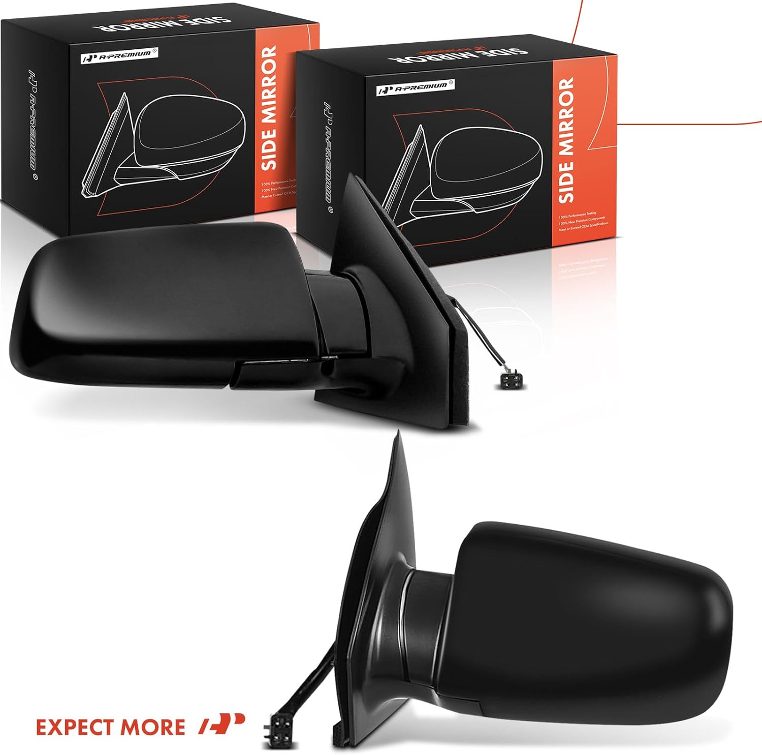 A-Premium Pair (2) Driver and Passenger Side Power Door Mirror - Compatible with Chevrolet Astro & GMC Safari, 1985-2005 - Non-Heated Manual Folding Black Outside Rear View Mirror