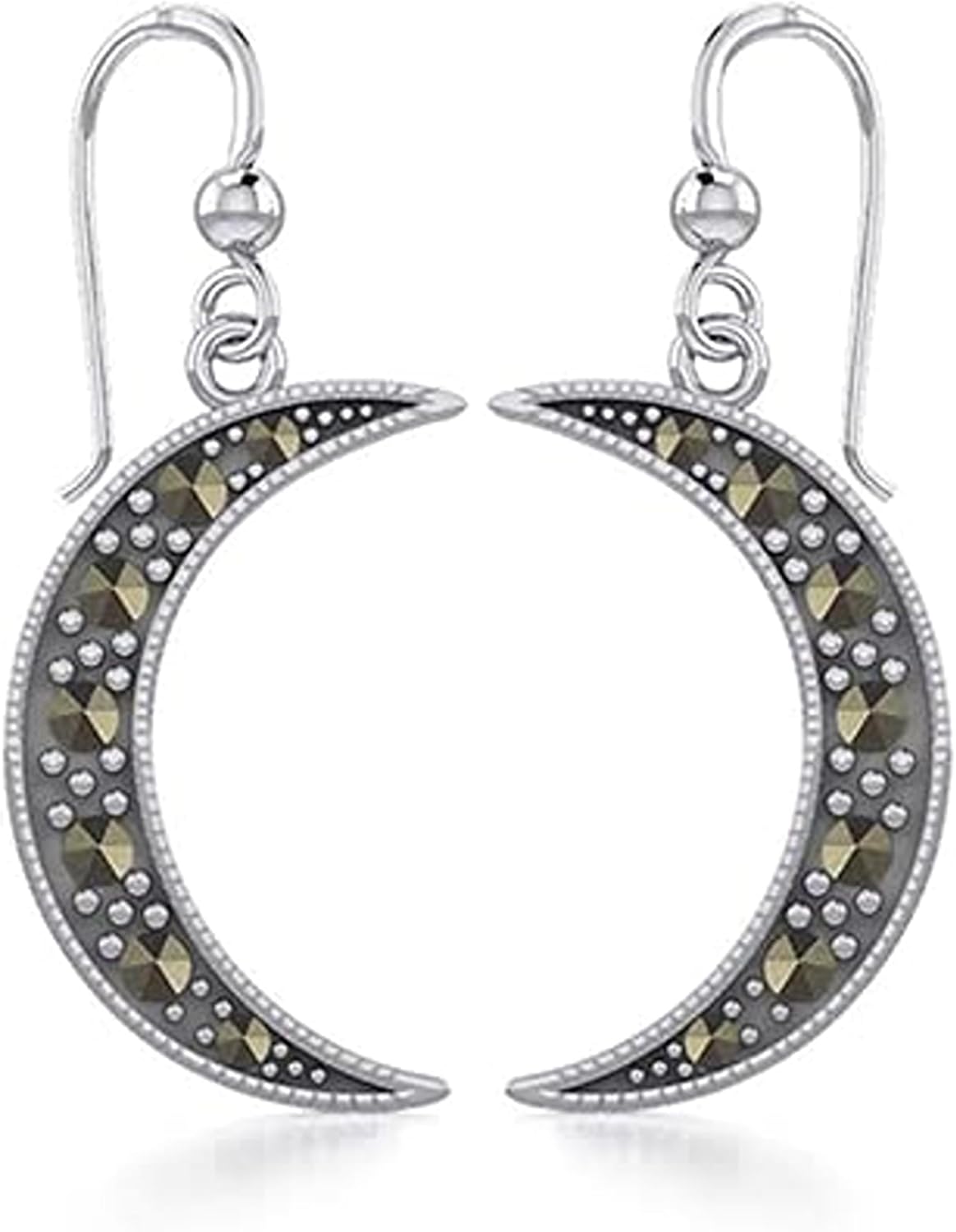 Sterling Silver Earrings Crescent Moon Design Marcasite Gemstone Branded Gift Box 1.18''