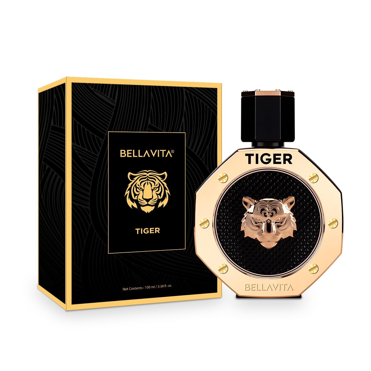 BellaVita Luxury TIGER Perfume for Men (3.38 Fl.oz) | Amber OUD, Patchouli, Bergamot, Lavender & Agarwood | Premium Lasting Men’s Fragrances | Eau de Parfum gift for Men | Woody & Smooth Mens Purfume