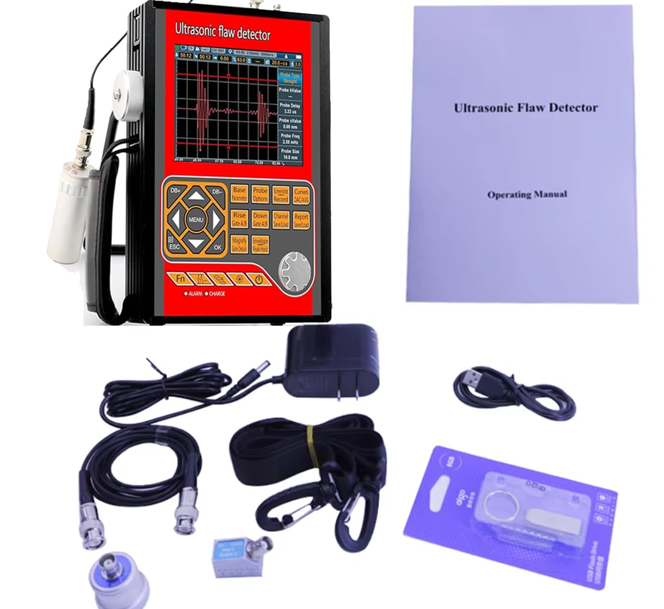 NDT Ultrasonic Flaw Detector Ultrasonic Defect Detector with USB Cable B Scan Mode IP65 Test Range 0 to 15000mm Frequency 20-2000Hz Velocity 1000 to 20000m/s Three Measurement Mode