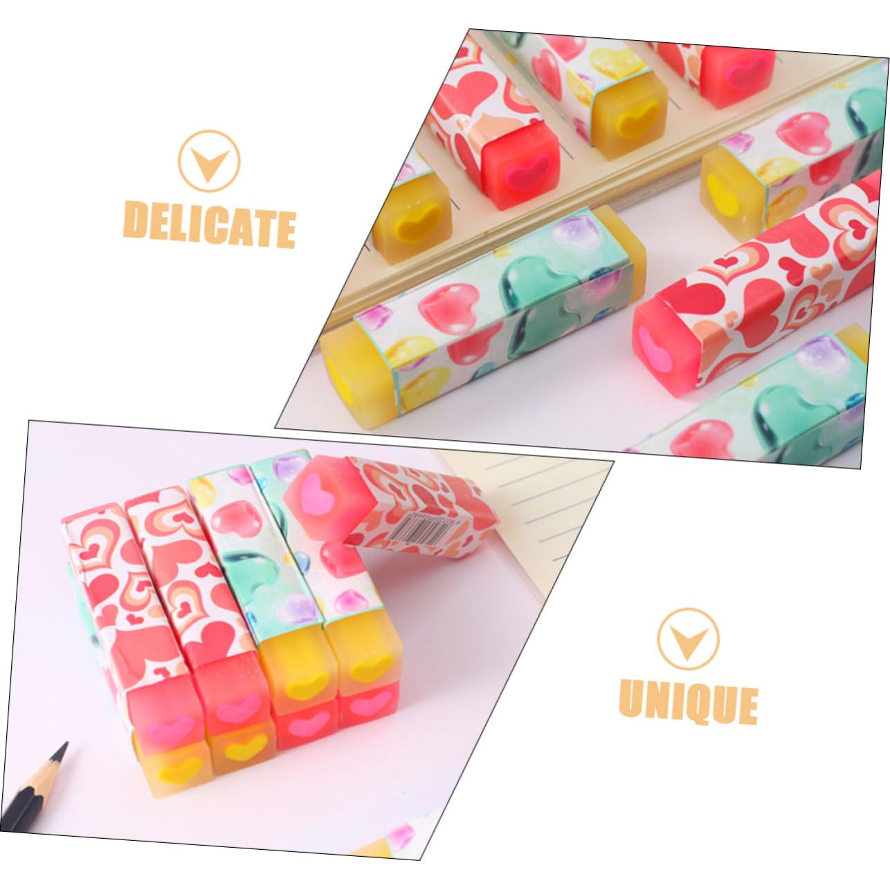 Gomme da Cancellare a Cuore Kawaii 32 Pezzi in Pvc | Festa Scuola Decor, Cartoon Erasers, Learning Stationery, Facile da Usare, per Bambini e Kids