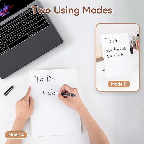 Miniatura 2 de Pizarra blanca de escritorio de vidrio con soporte reversible, 8.5 x 11.8 pulgadas, pequeño caballete portátil de borrado en seco con diseño de